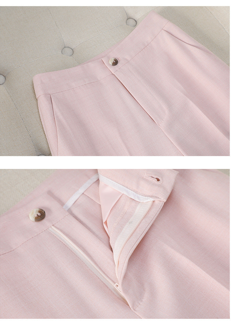 Cross-Border Professional Attire Pink Three-Quarter Sleeve Suit Skirt Women's Spring and Summer New Beauty Salon Work Clothes Over-The-Knee Skirt