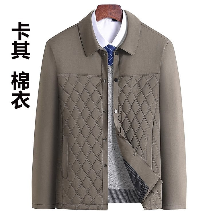Dad's Winter Outwear, Cotton-Padded Outwear, Middle-Aged and Elderly Men's Cotton-Padded Thickeneded Cotton-Padded Jacket, Autumn and Winter Grandpa's Stand-Up Collar Top