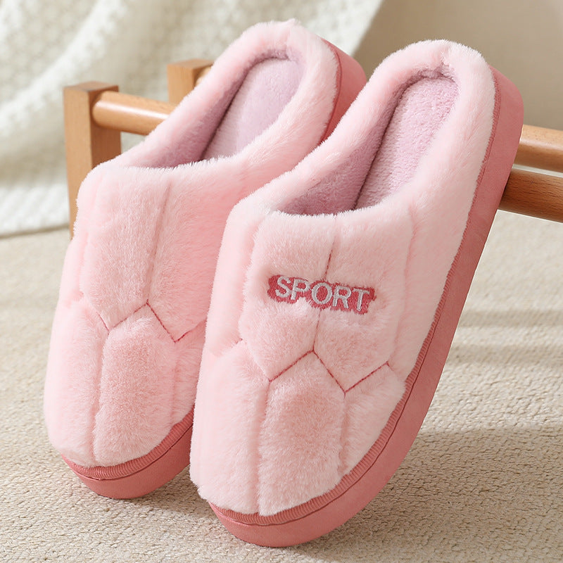Embroidered letter cotton slippers thick bottom home women's indoor home winter thickened warm plush slippers wholesale