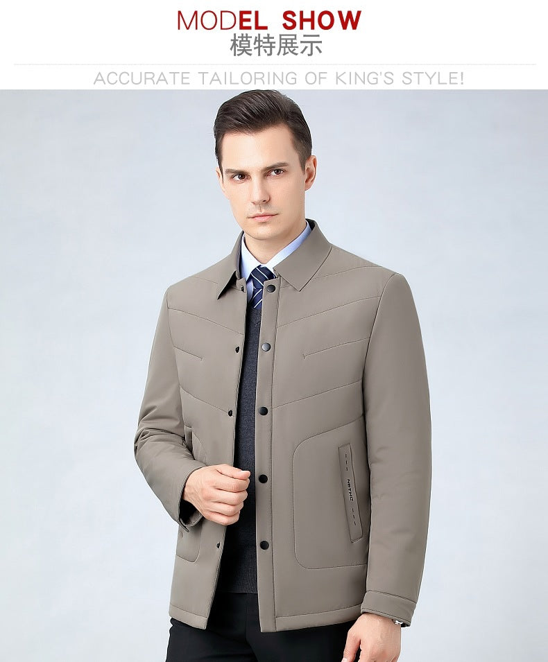 2025 Winter Mulberry Silk Men's Cotton Jacket with Turn-Down Collar, Quilted Middle-Aged Business Casual Cotton Coat for Dad