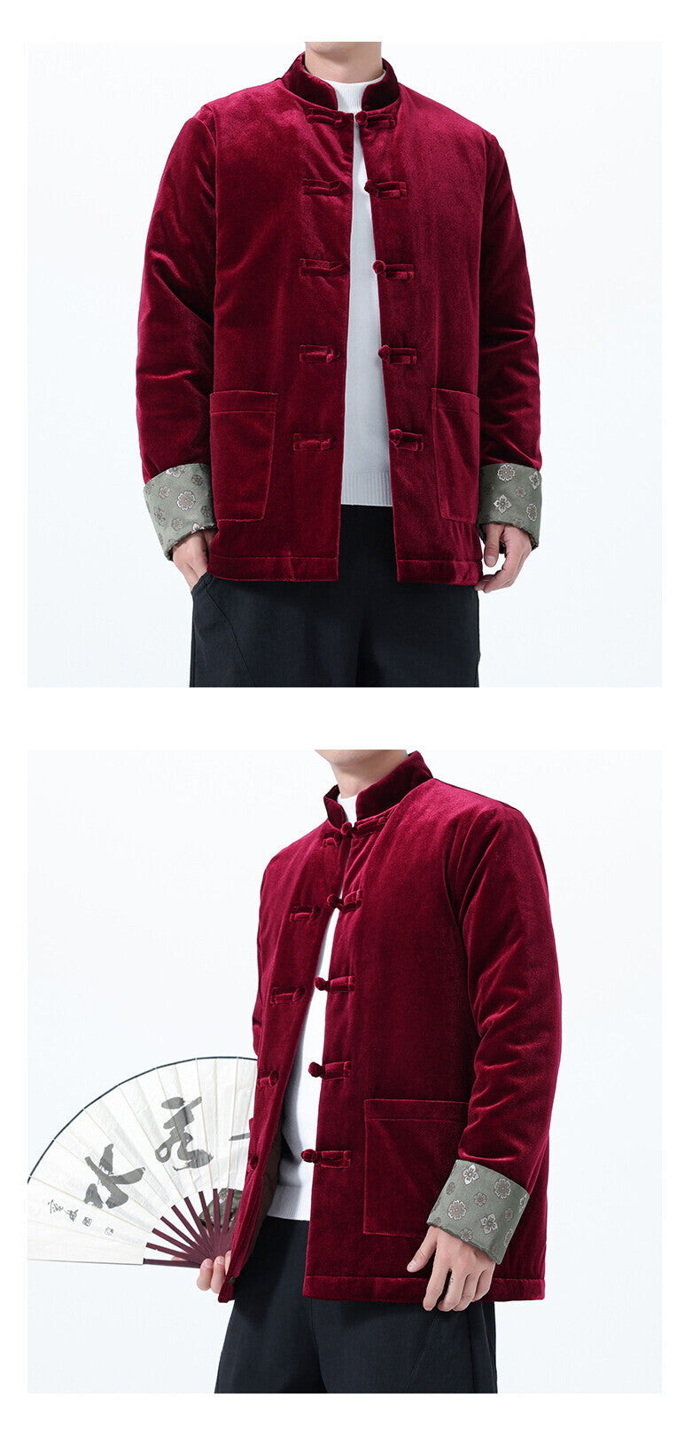 Winter Chinese-Style Tang Suit Jacket for Men, Corduroy Cotton Coat, Retro Thickened Cotton Clothing, Chinese-Style Button Cotton-Padded Jacket, Hanfu