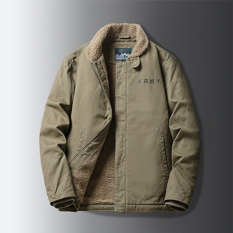 Cross-Border Winter N1 Deck Cotton Outwear, Middle-Aged Thickeneded Velvet Work Jacket, Retro Cashmere Jacket for Men