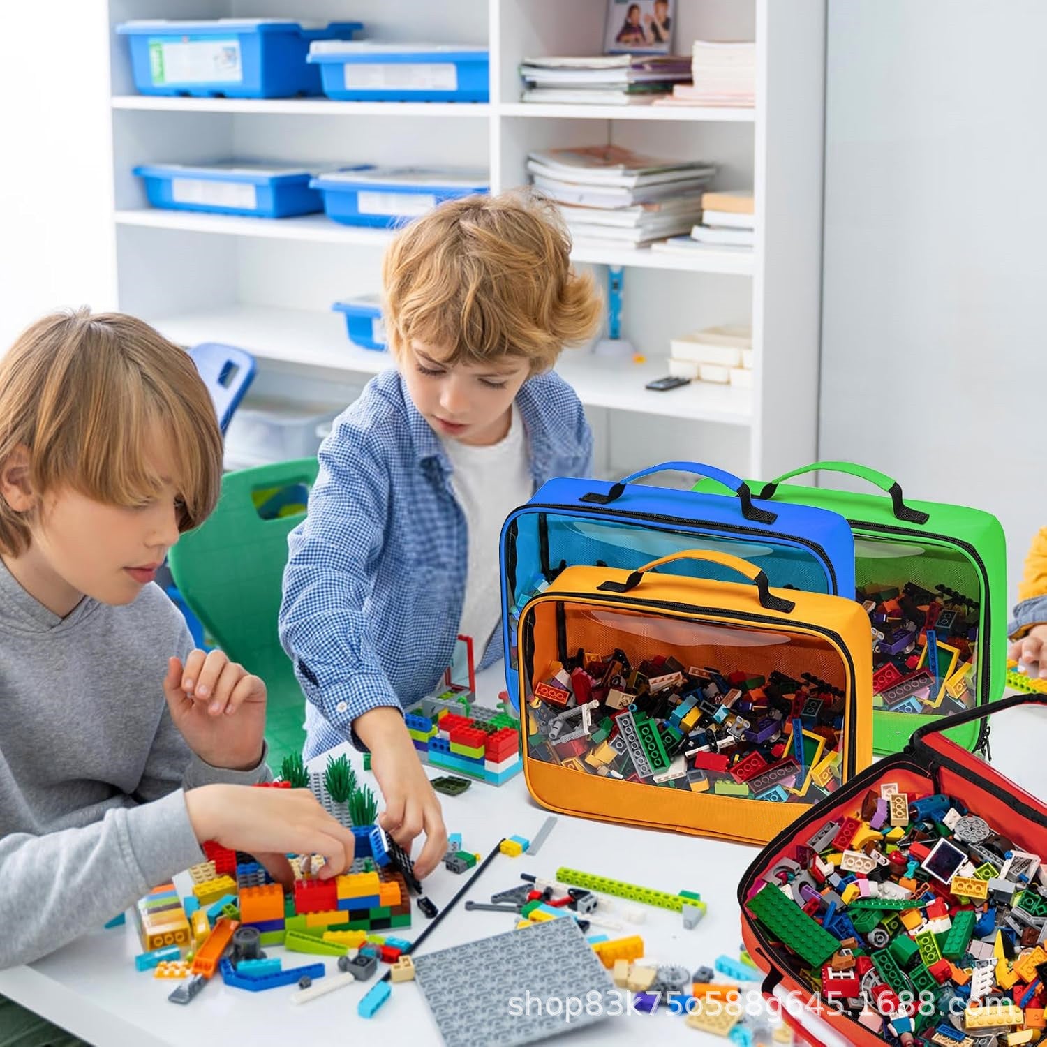 Amazon Pvc Toiletries and Clothing Storage Bag, Building Block Puzzle Colorful Storage Bag, Children's Toy Storage Organizer
