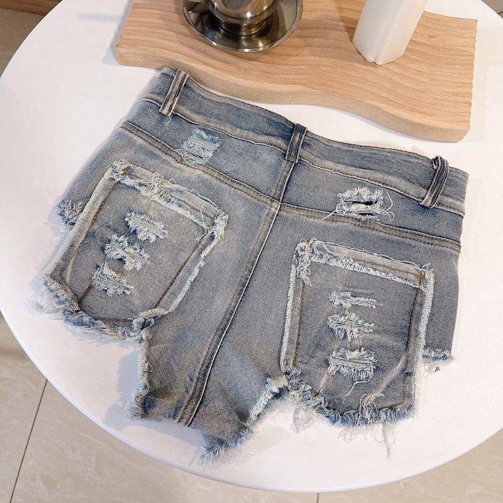 9030 # 2024 New Sexy European and American Raw Edge High Waist Tight Sexy Jeans Denim Shorts for Women