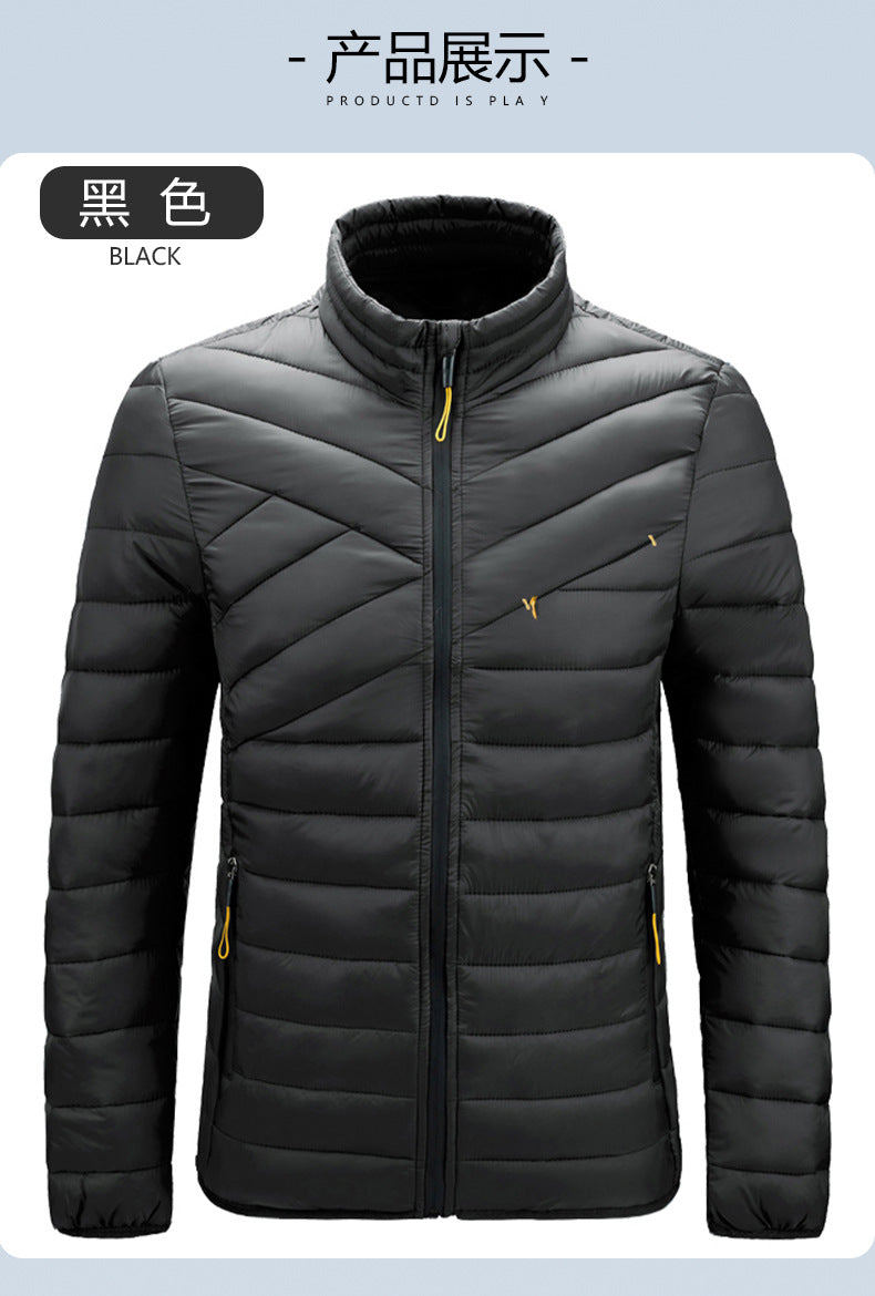 Cross-Border Cotton Coat Men's New Stand-Up Collar Cotton Jacket Simple Men's Clothing Imitation down Casual Jacket Amazon Cotton Coat