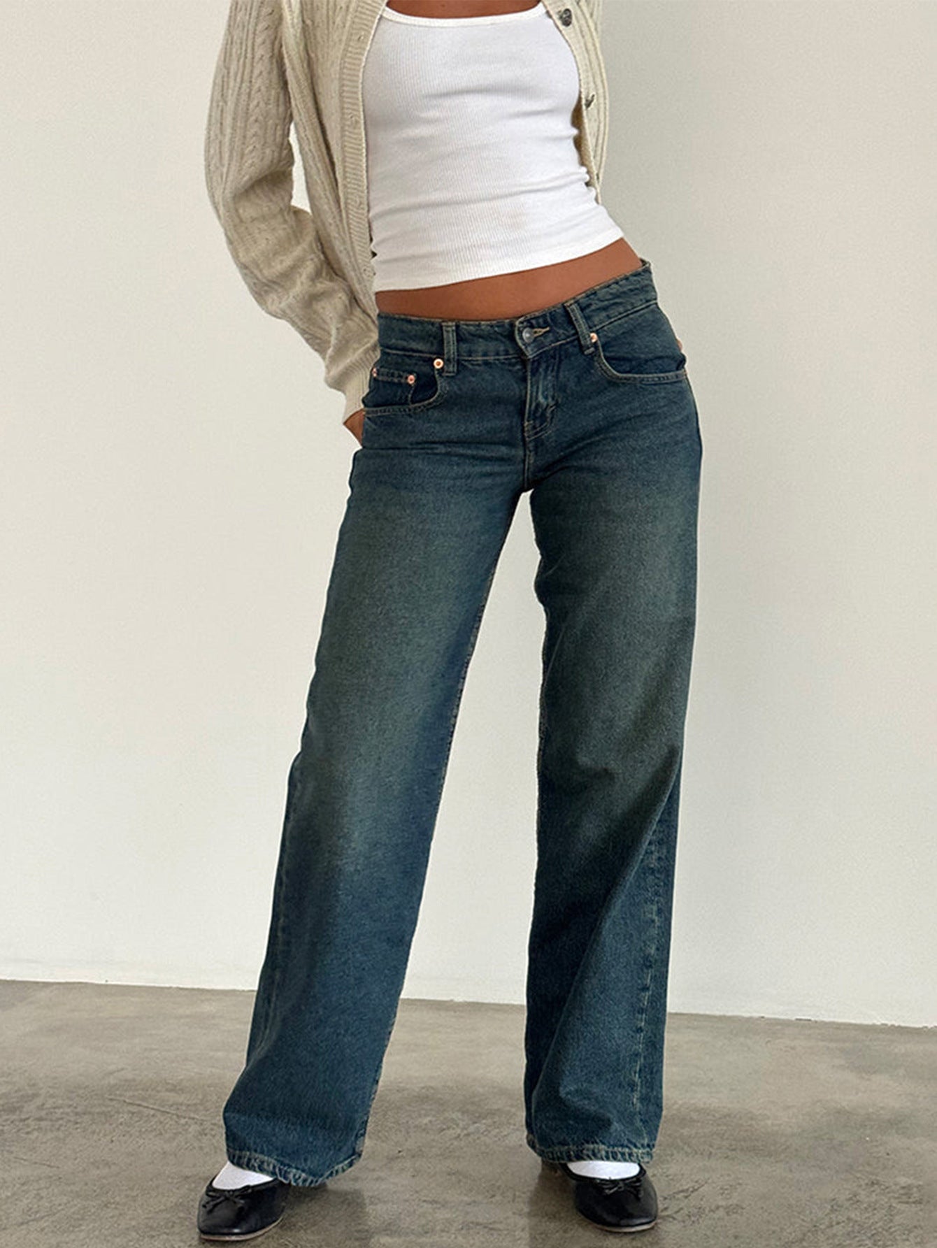 Amazon AliExpress TEMU New Cross-border Special for High Quality European and American Women Straight Tube Micro Horn Denim Pants