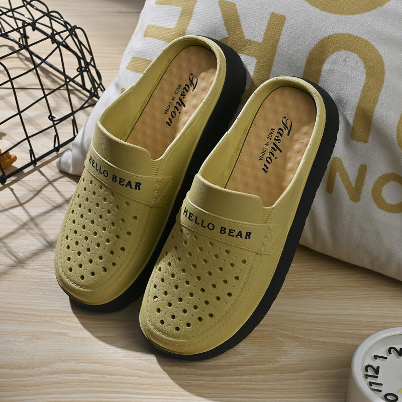 Summer Baotou Beach Shoes Women's Hollow Breathable Non-slip Non-slip Soft Bottom Comfortable Outer Wear Casual Beach Shoes Women's Hole Shoes