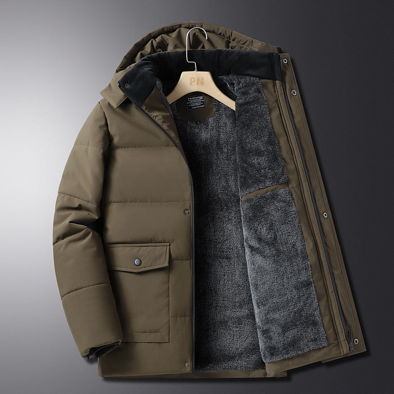 Winter Grandpa Cotton-Padded Jacket for Middle-Aged and Elderly Men, Thick Fleece-Lined Hooded Warm Coat, Middle-Aged and Elderly Dad's Cotton-Padded Jacket