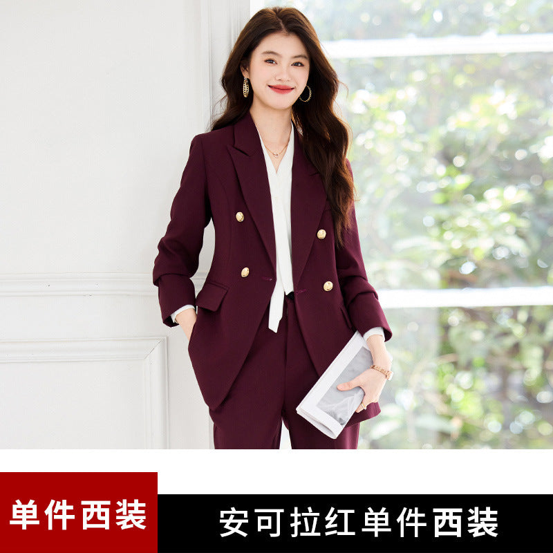 Double-Breasted Suit Set for Women, Autumn and Winter New Style, Korean Fashion, Casual, Professional Attire, Slim Fit, White-Collar Business Long-Sleeve Suit