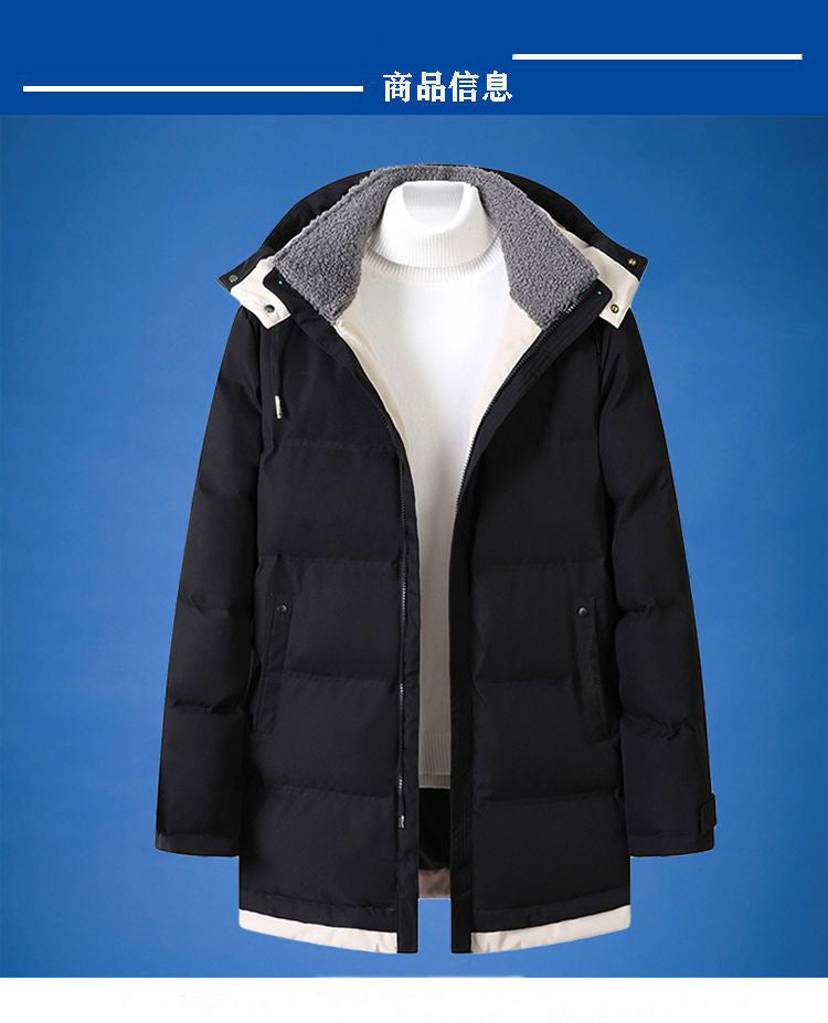 Cotton Men's Coat Mid-length Winter New Hooded Fashionable Thickened Warm Cotton Coat Winter Down Cotton Coat