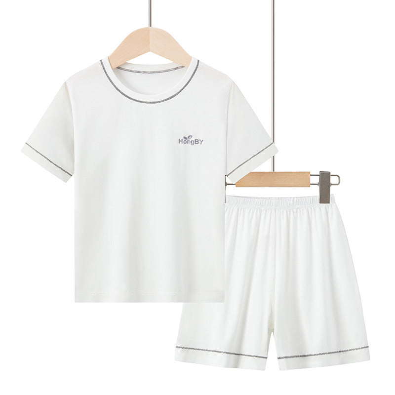 Summer Boys' Short-sleeved Shorts Modal Children's Pajamas Girls' Parent-child Home Clothes suit Children's Air-conditioning Clothes