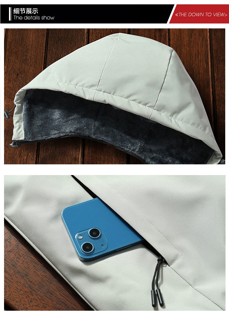 Winter Windproof Jacket Men's Hooded Cotton Work Jacket Cotton Coat Fleece-Lined Thickeneded Warm Autumn and Winter Men's Jacket