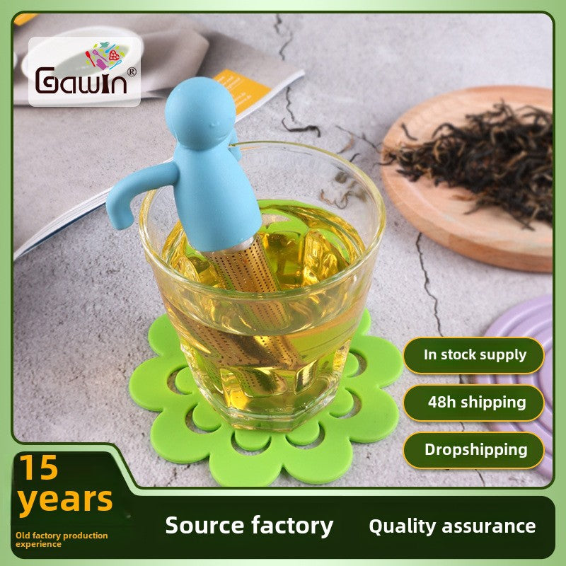 Creative Silicone Tea Strainer Tea Tool Stainless Steel 304 Tea Drain Cute Little Person Tea Dregs Lazy Person Tea Maker