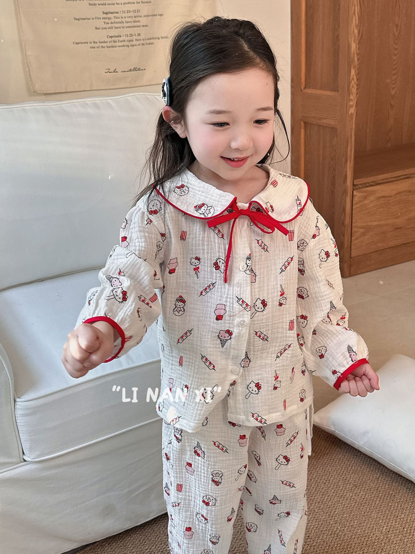 Princess Style Children's Lapel A-Class Cartoon Loungewear Set 2026 Spring New Baby Sweet and Cute Pajamas and Sleep Pants
