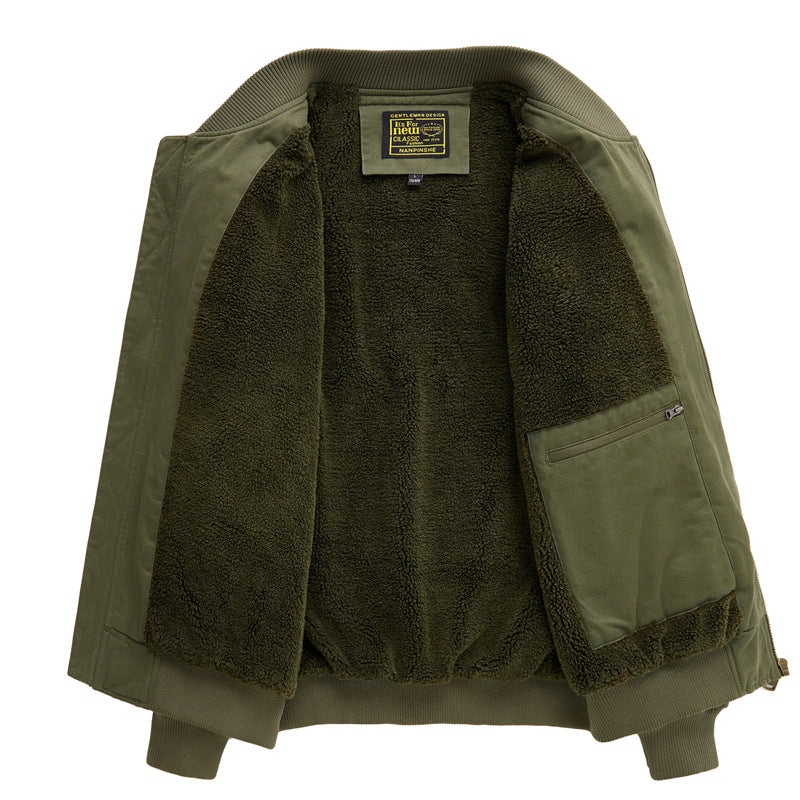 New Men's Fleece-Lined Popular Jacket, Winter Cross-Border Thickened Warm Cotton Coat, Pure Cotton Baseball Uniform Work Jacket