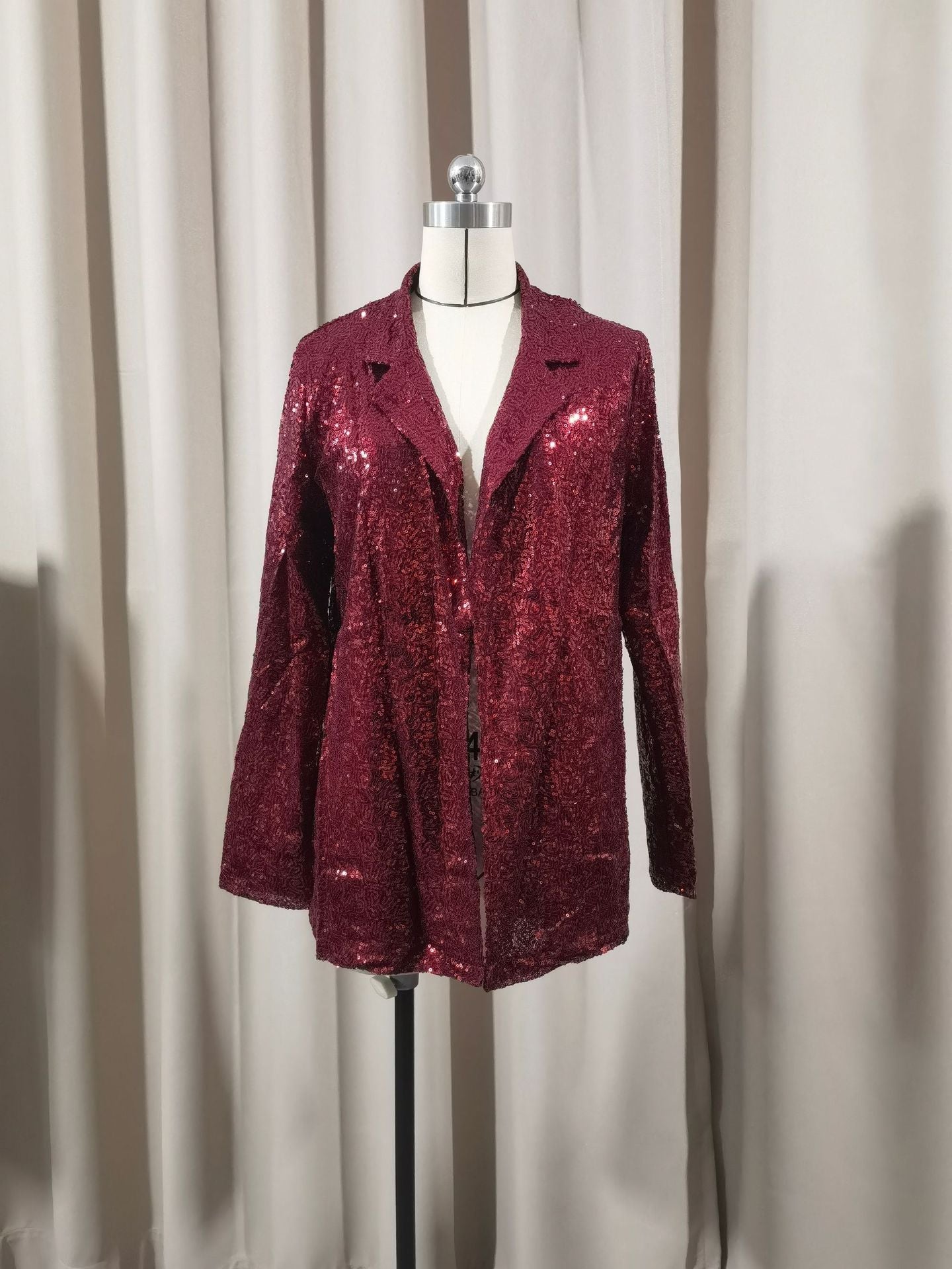 European and American Amazon Cross-border New Commuter Style Solid Color Cardigan Suit Collar Long Sleeve Casual Sequin Suit Jacket Women