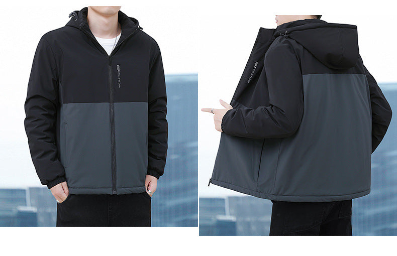 2024 Autumn and Winter New Cross-Border Men's Cotton Jacket Large Size Comfortable Fleece-Lined Warm Coat with Detachable Hood