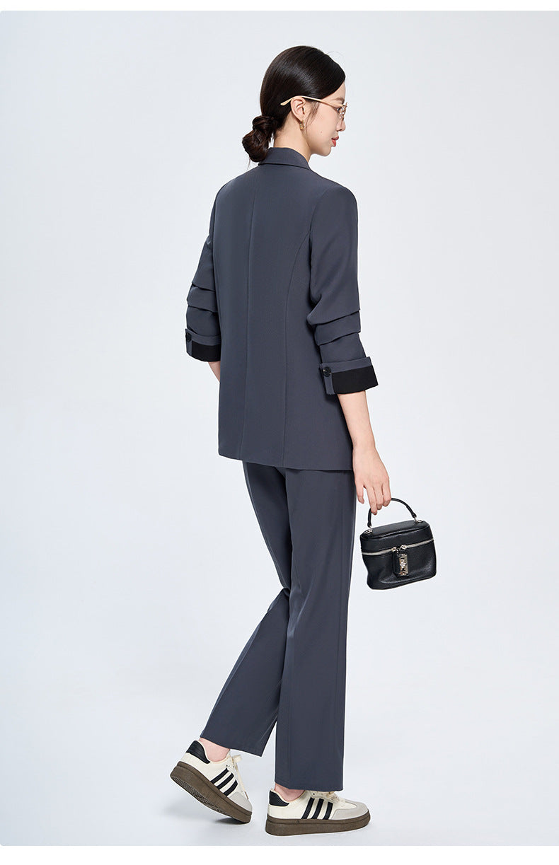 Cross-Border Gray Blazer for Women, New Spring and Autumn Style, Professional Formal Wear, Light Workplace Workwear, High-End Suit Set