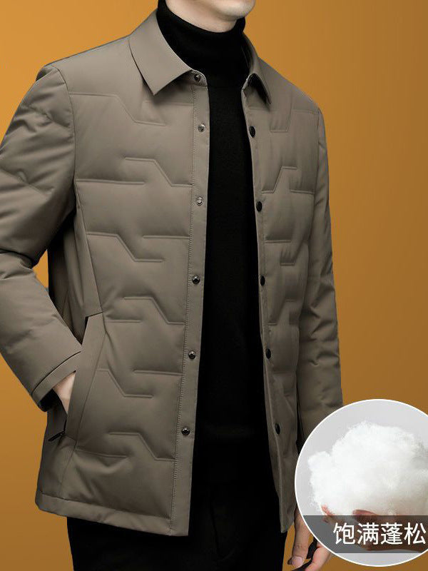 Middle-Aged Men's Autumn and Winter Lapel Jacket, Dad's Cotton Coat, Thickened Warm Cotton-Padded Jacket, Men's Winter Cotton Coat