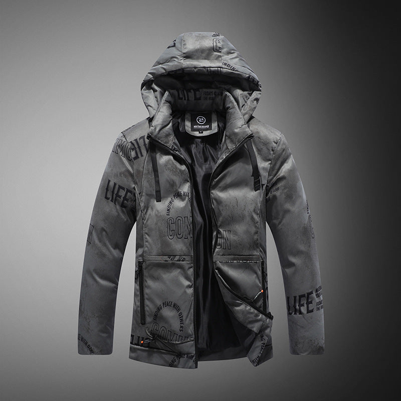 New Cotton-Padded Jacket for Men with Fur Collar, Thickeneded Jacket, Windbreaker, Winter Casual Hooded Warm Cotton Jacket, Mid-Length
