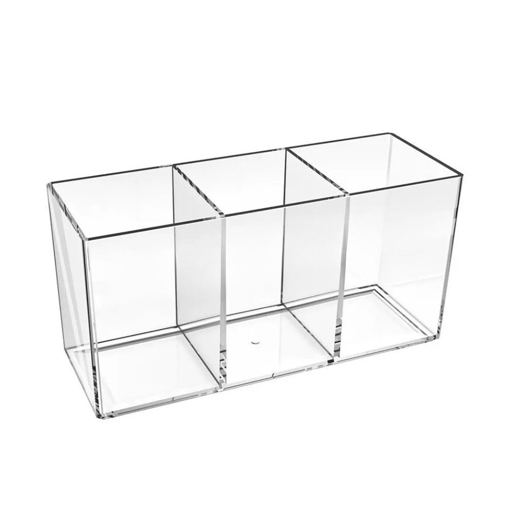Multi-Grid Pen Holder Storage Box Makeup Brush Storage Tube Nordic Style Student Desktop Transparent Simple Style Solid Color Pen Holder