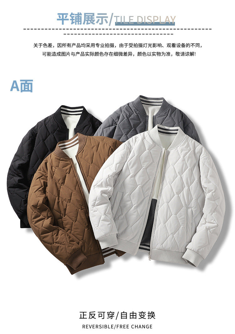 Double-sided stand collar cotton-padded jacket jacket men's winter fleece-lined thickened cotton-padded jacket fashion brand relaxed-fit warm bread suit for lovers
