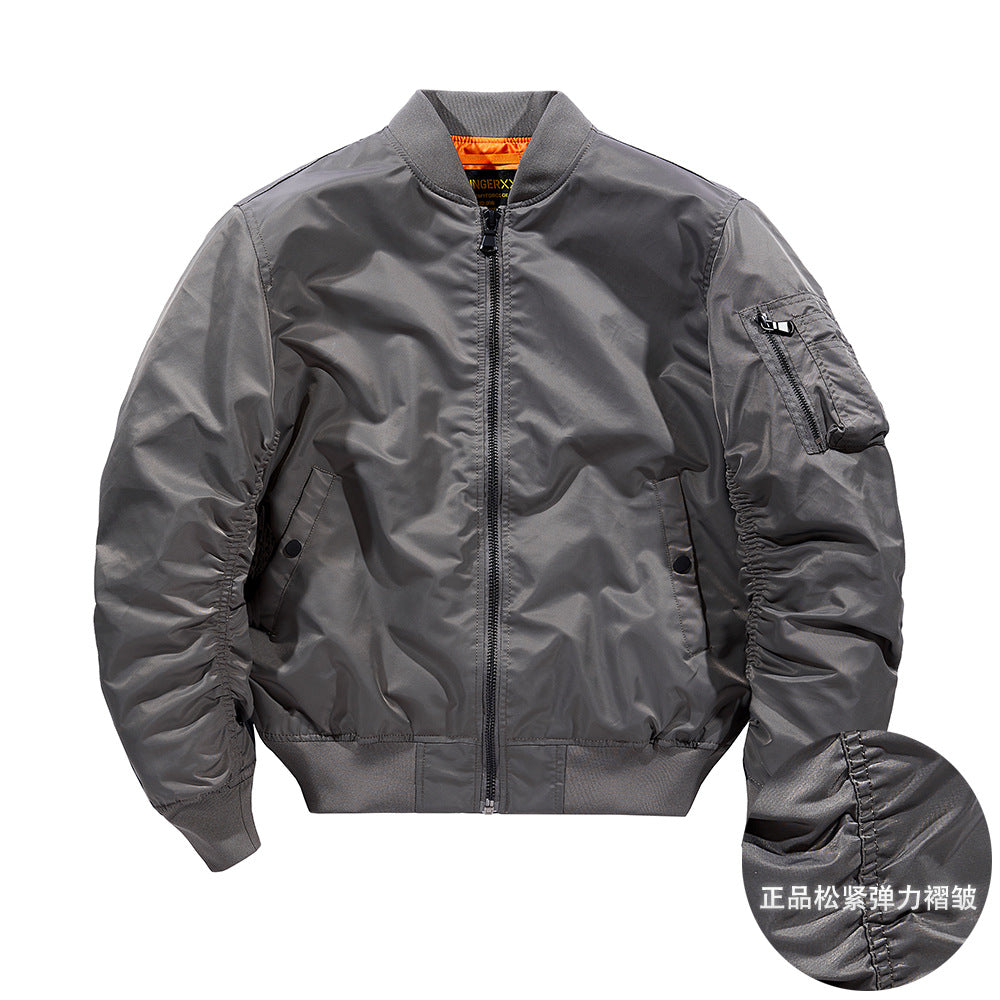 Popular Ma1 Pilot Jacket Men's Autumn and Winter Pure Color Thickeneded Jacket American Casual Cotton Jacket Same Style for Men and Women