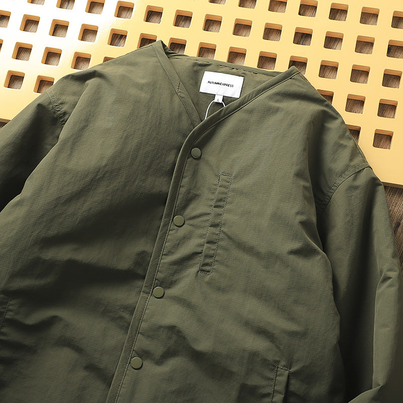 Retro Collarless Layered Thickeneded Men's Winter Jacket Loose Casual Autumn and Winter Warm Inner Lining Men's Cotton Jacket