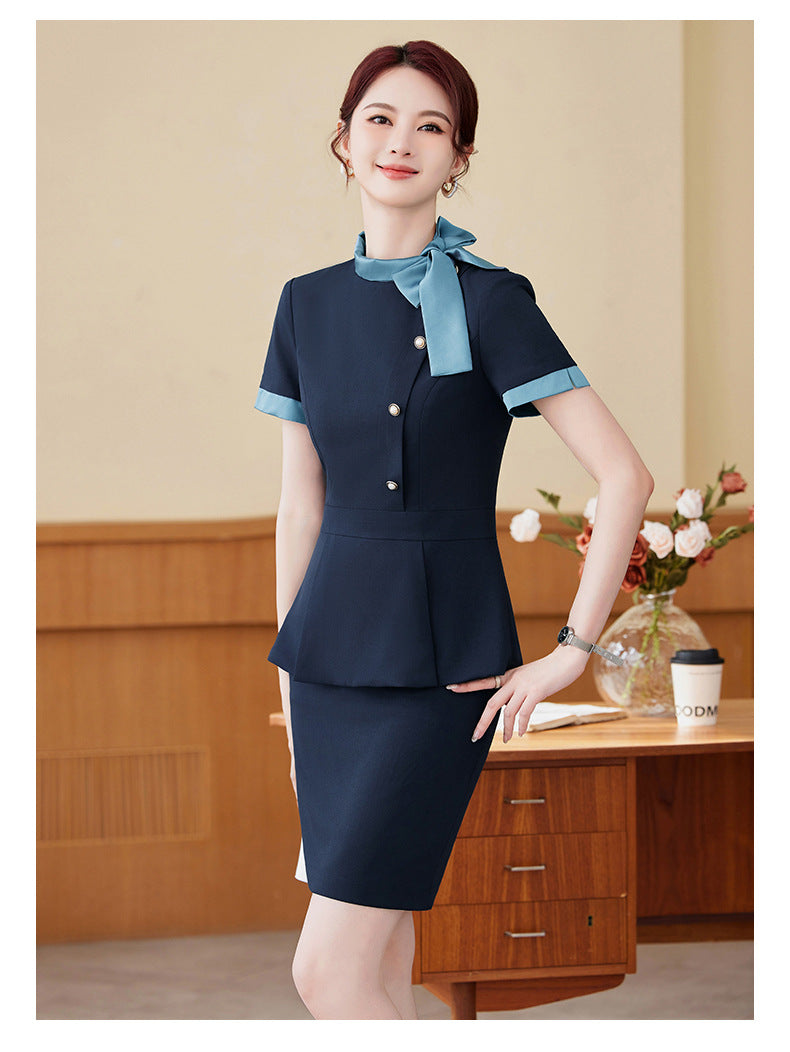 Short-Sleeved Stewardess Elegant Beauty Salon Oral Front Desk Work Clothes Professional Suit Female Hotel Reception Service Staff Uniform