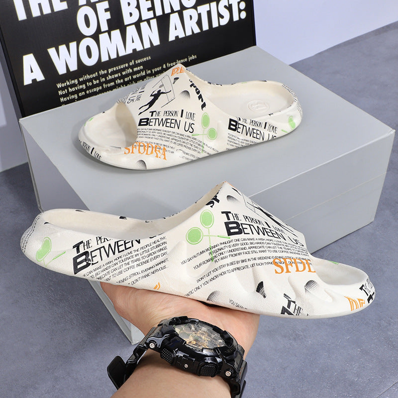 2025 New Style Slippers Men's Sporty Style Summer Odor-proof Non-slip Casual Flame Trendy Couple's Home Slippers