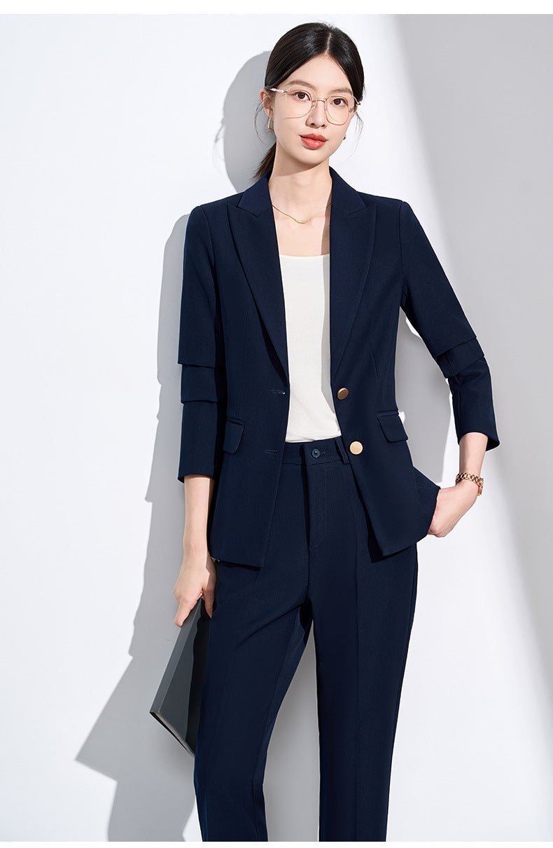 Cross-Border Beige Suit Set for Women, New Versatile Fashion High-End Professional Attire for Petite Figures, Formal Occasion Blazer
