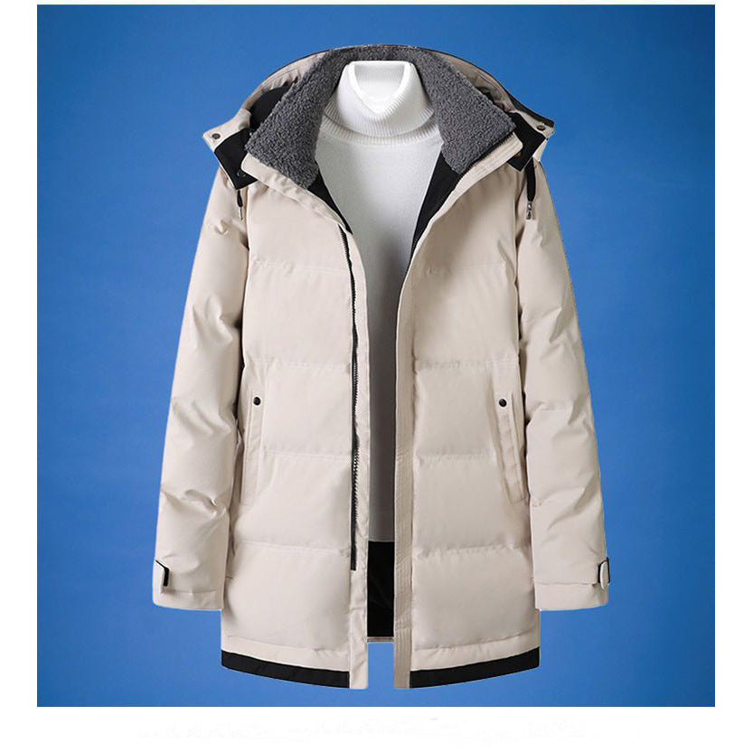 Cotton Men's Coat Mid-length Winter New Hooded Fashionable Thickened Warm Cotton Coat Winter Down Cotton Coat