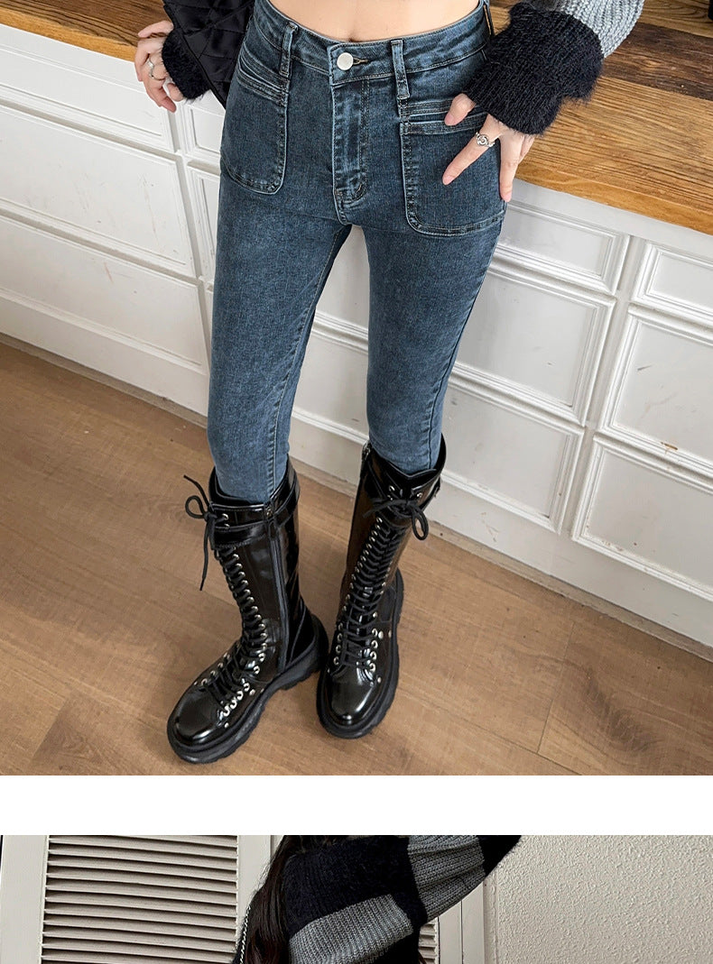 Retro High-Waisted Jeans for Women 2025 Autumn New Slimming Look Design Elastic Tight Pencil Pants