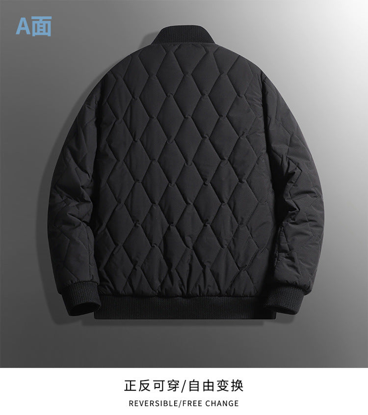 Double-sided stand collar cotton-padded jacket jacket men's winter fleece-lined thickened cotton-padded jacket fashion brand relaxed-fit warm bread suit for lovers