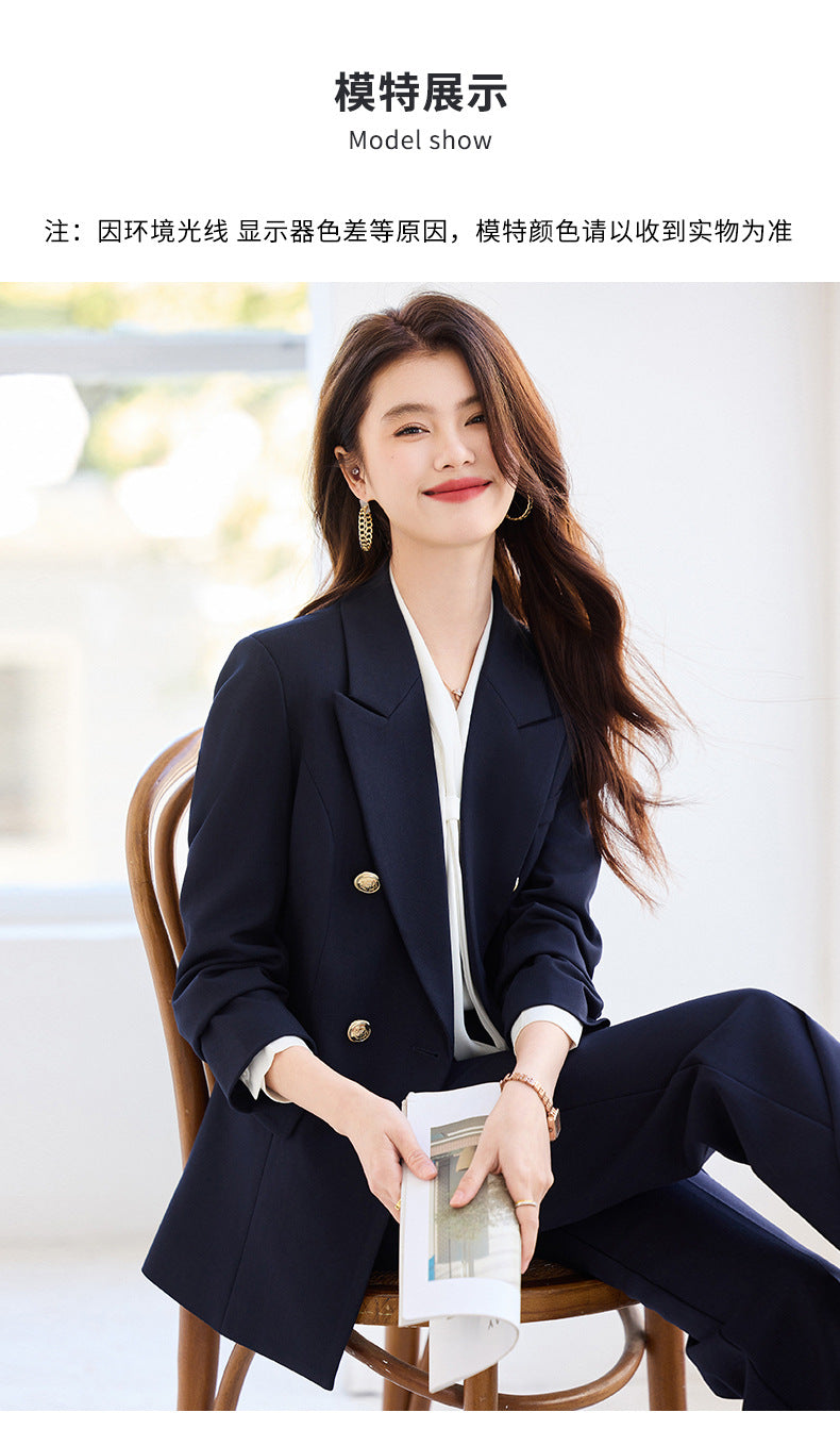 Double-Breasted Suit Set for Women, Autumn and Winter New Style, Korean Fashion, Casual, Professional Attire, Slim Fit, White-Collar Business Long-Sleeve Suit