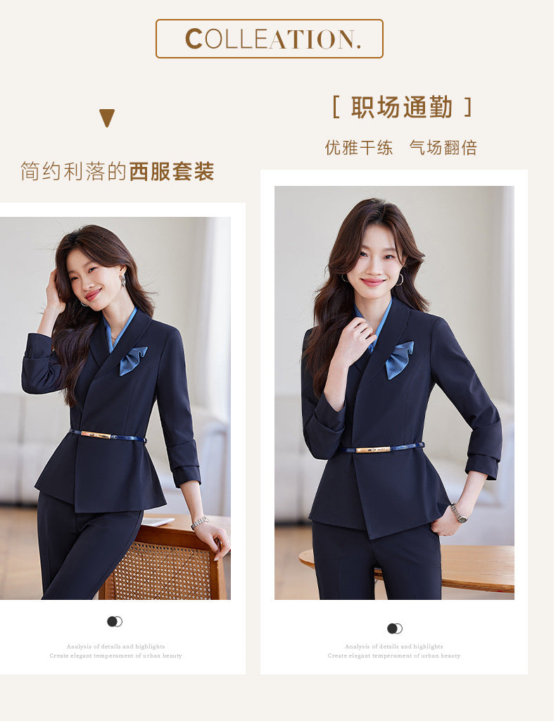 Cross-Border Flight Attendant Professional Suit Set for Women, Announcer, Art Exam Host, Formal Attire, Front Desk Receptionist, Beauty Salon Work Uniform
