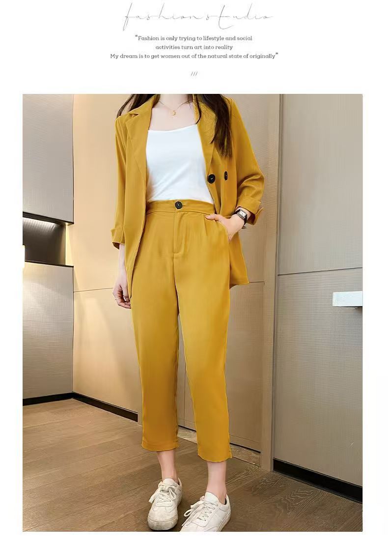 Cross-Border Plus Size Women's Clothing Plus Size Fashion Suit Women's Spring and Autumn Korean Style Temperament Back Slit Cropped Pants Two-Piece Set