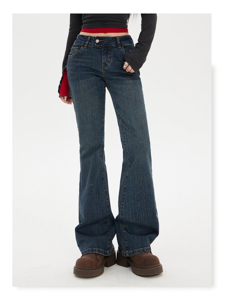 American Hot Girl Low-Waist Bootcut Jeans for Women 2025 Autum New Slim Fit Elastic Slimming Look Horseshoe Flared Pants
