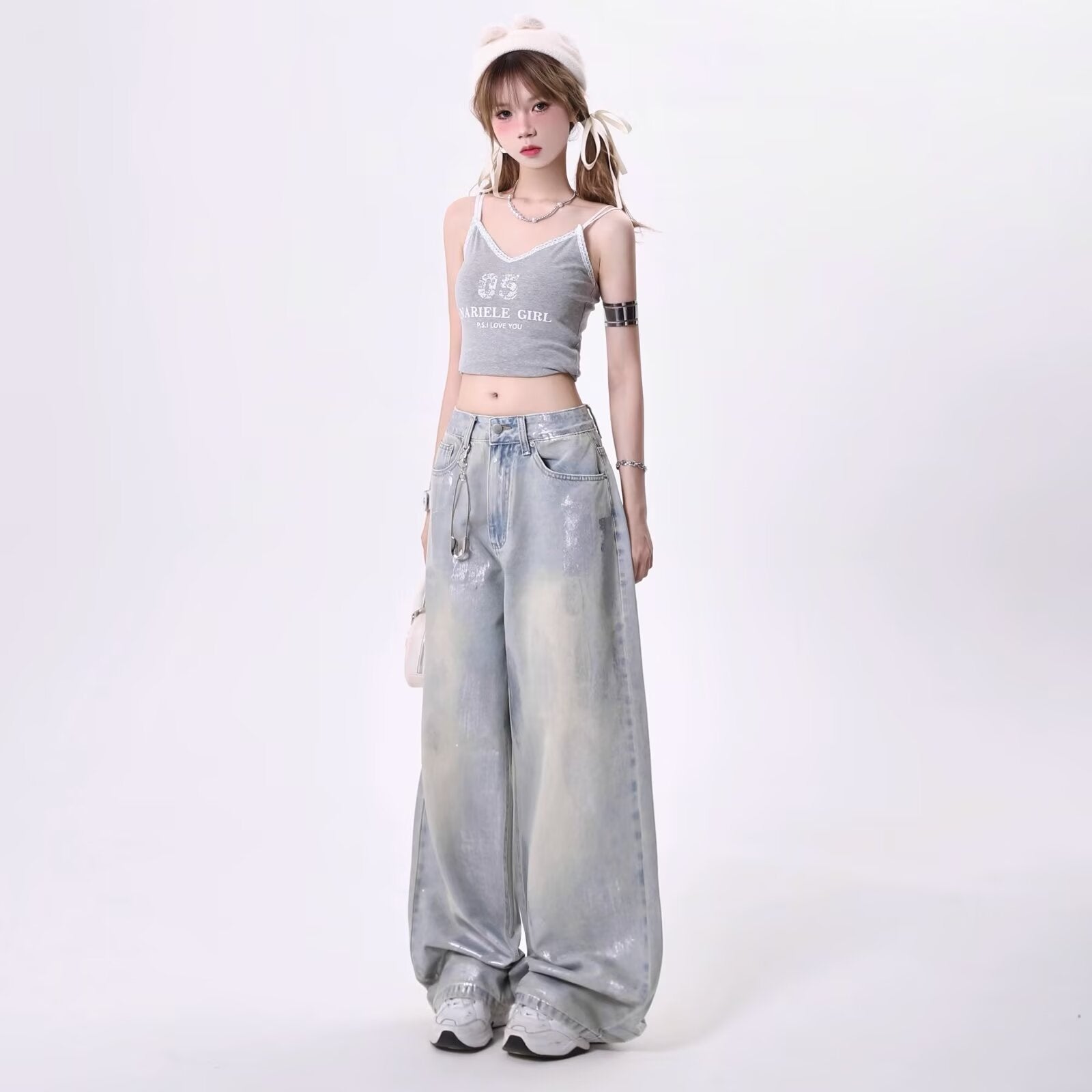 American Retro Simple Wide-Leg Jeans for Women, Autumn New Slim High-Waisted Loose Vintage Straight Pants