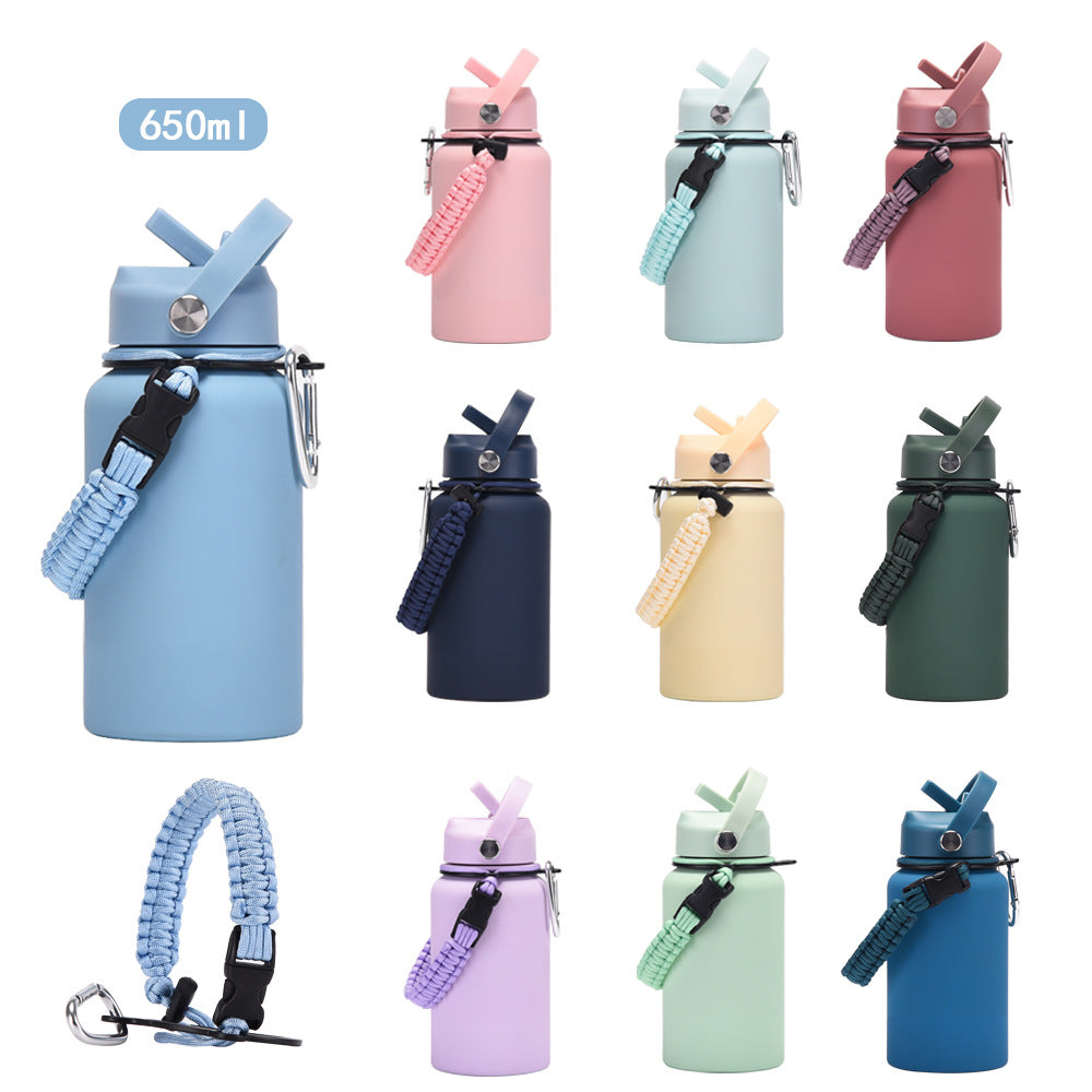 New 650ml Stainless Steel Insulated Cup with Braided Rope Straw Water Cup for Men and Women Outdoor Sports Insulated Water Kettle