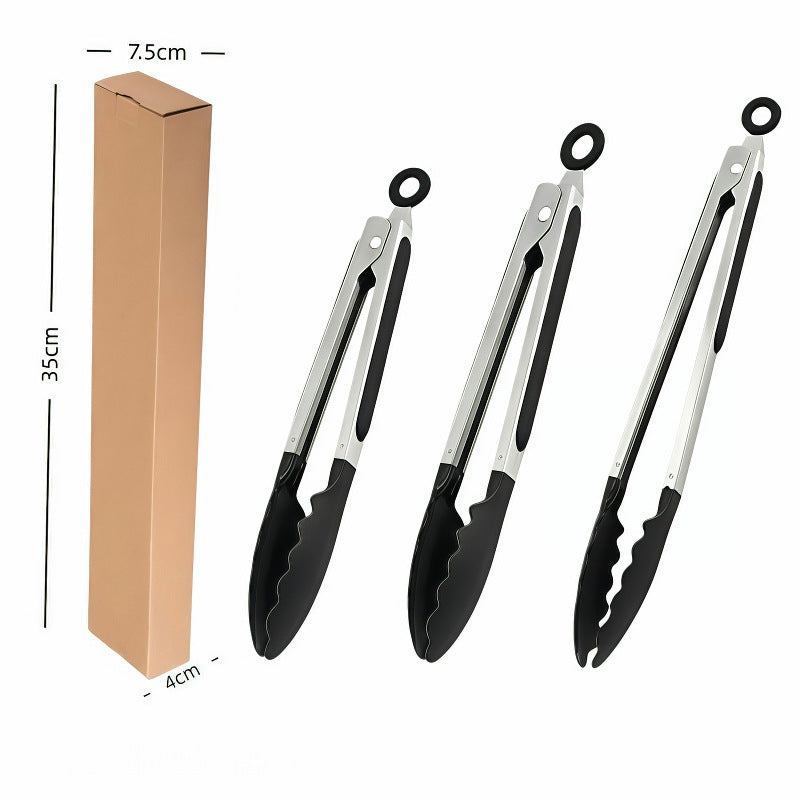 Silicone Clips for Kitchen Non-Stick Pans, Anti-Scalding and High Temperature Resistance, Household Barbecue and Steak Special Set, Stainless Steel Food Clips