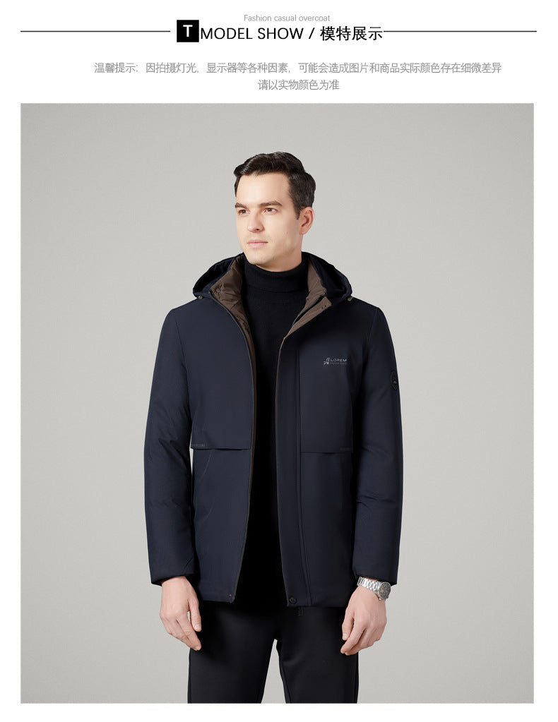 Authentic Men's Cotton Coat for Autumn and Winter, New Trendy Business Casual Loose Hooded Cotton Jacket, Thickened and Warm