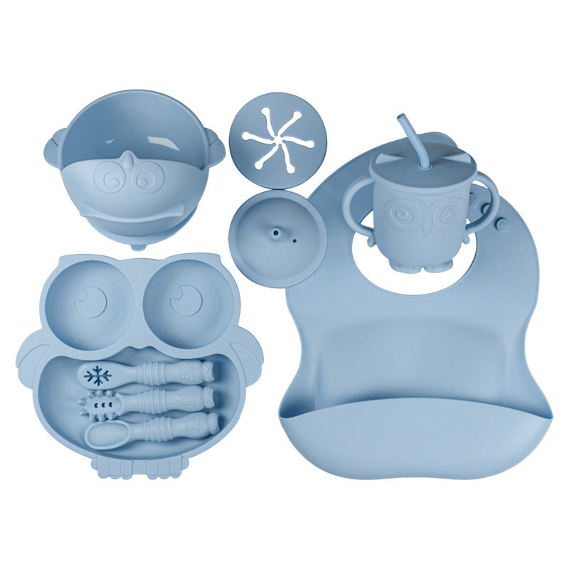 Baby Silicone Tableware Set Full Set Children Owl Dinner Plate Divided Dinner Plate Baby Dinner Plate Supplementary Food Box Dinner Plate