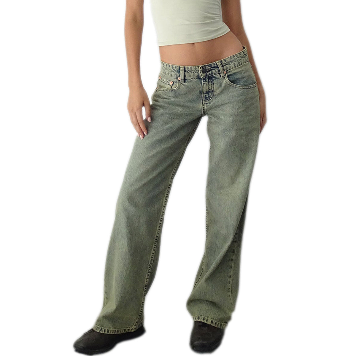 Amazon AliExpress TEMU New Cross-border Special for High Quality European and American Women Straight Tube Micro Horn Denim Pants