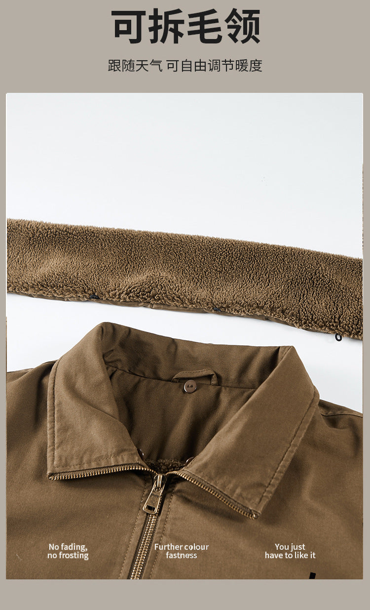 Pure Cotton Autumn and Winter Workwear Lamb Velvet Jacket Middle-Aged and Elderly Men's Jacket Flight Suit Winter Thickeneded Velvet Cotton Jacket