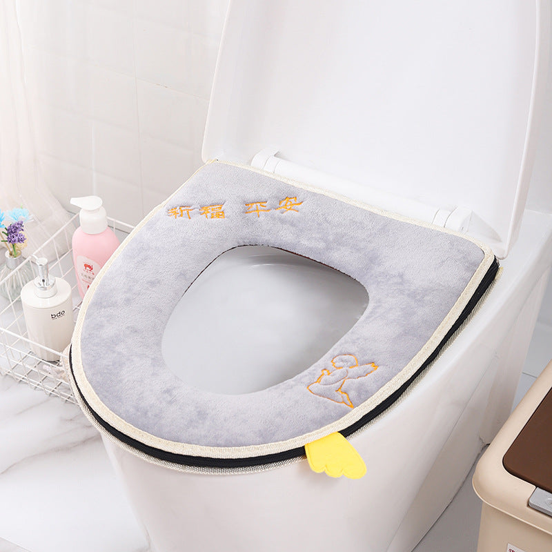 Household toilet cover portable zipper toilet seat cushion winter plush toilet seat cover waterproof thickened toilet mat