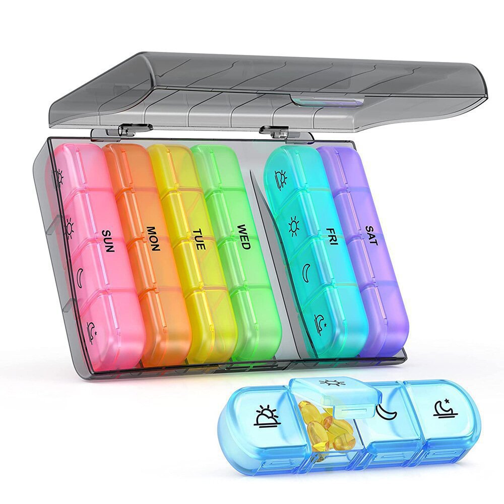 Amazon Seven Days a Week 21-Compartment Black Portable Medicine Box Classification Box for the Elderly to Carry Medicine Box