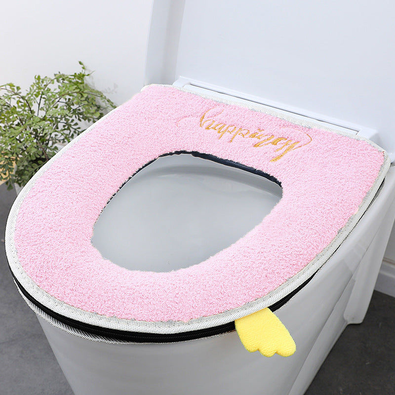 Household toilet cover portable zipper toilet seat cushion winter plush toilet seat cover waterproof thickened toilet mat