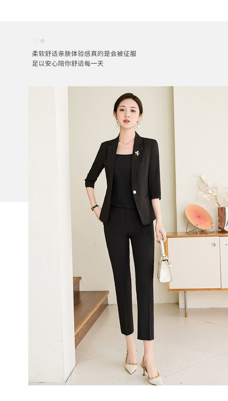 Pink Petite Suit for Women, Summer Thin High-End Short Professional Wear, Fashionable Elegant Casual Formal Wear
