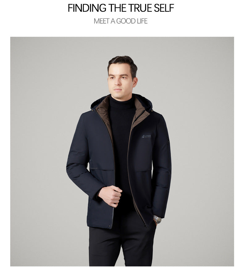 Authentic Men's Cotton Coat for Autumn and Winter, New Trendy Business Casual Loose Hooded Cotton Jacket, Thickened and Warm